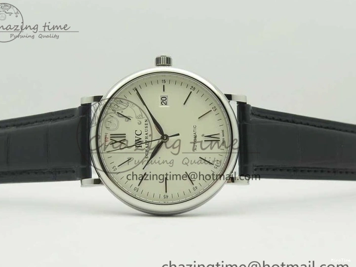 MIROTIME 0303 Supportive Portofino Automatic SS AF 1:1 Best Edition White Dial on Black Croco Leather Strap A 7184